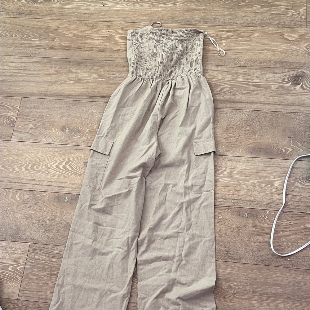 Elegant Tan Strapless Jumpsuit